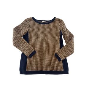 Talbots Sweater Womens Size S‎ Tan Navy Blue Long Sleeve Knit Pullover